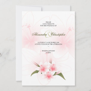 Save The Date Fleurs de lys roses et blanches Annonce de mariage