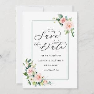Save The Date Fleurs de mariage aquarelle rose blush Enregistrez