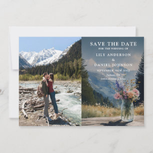 Save The Date Fleurs de montagne aquarelle dans un pot Mason pou