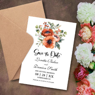 Save The Date Fleurs de pavot orange Mariage Enregistrer la date