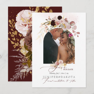 Save The Date Fleurs de PixDezines Roses et Dahlias d'automne à 