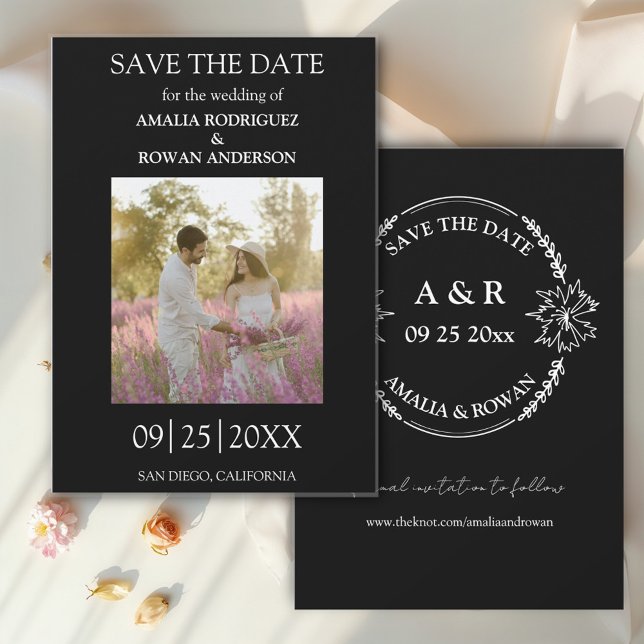 Save The Date Fleurs de prairie Photographie noir et blanc Enreg (Créateur téléchargé)