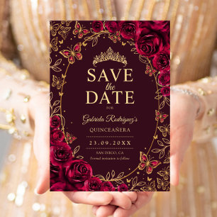 Save The Date Fleurs de Quinceanera en Bourgogne Or