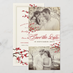 Save The Date Fleurs de Sakura Cerisier Rouge Asie Zen Photo
