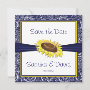 Save The Date Fleurs de soleil bleues et jaunes royales Enregist