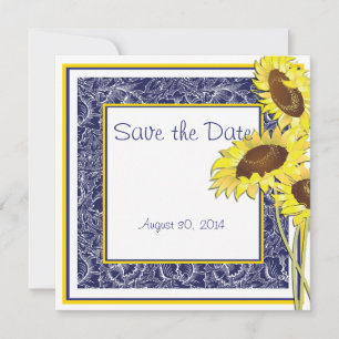 Save The Date Fleurs de soleil bleues et jaunes royales Enregist