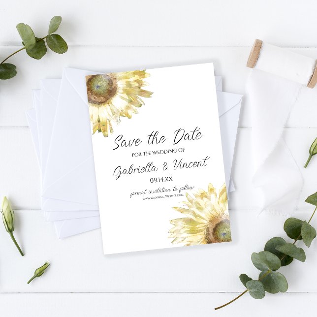 Save The Date Fleurs de soleil jaunes Mariage d'aquarelle Enregi (Créateur téléchargé)