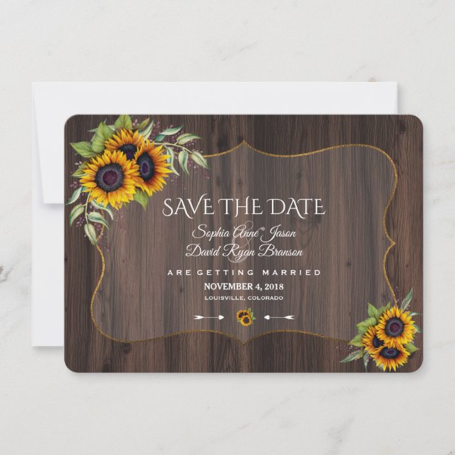 Save The Date Fleurs de soleil romantiques Mariage en bois Enreg (Devant)