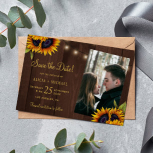 Save The Date Fleurs de soleil rustiques lumières mariage photo