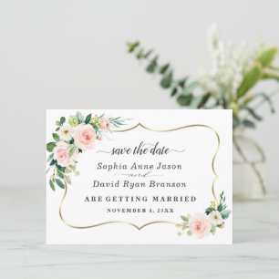 Save The Date Fleurs d'ivoire bleues romantiques Calligraphie Ma