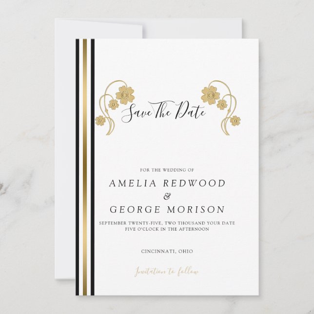 Save The Date Fleurs D'Or Et Grilles (Devant)