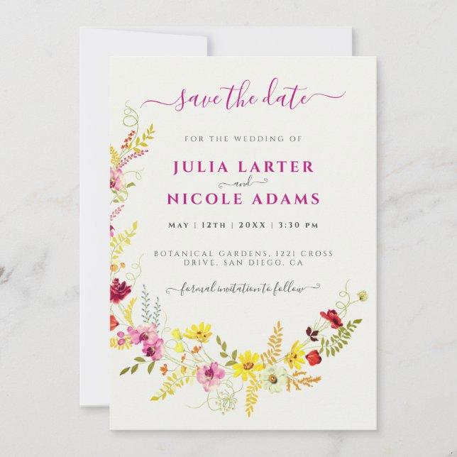 Save The Date Fleurs d'orchidées violettes roses Mariage de cour (Devant)