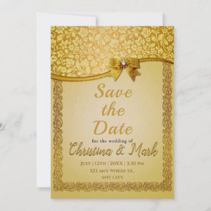 Save The Date Fleurs et feuilles abstraites rétro élégantes orné