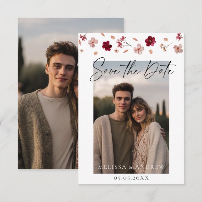 Save The Date Fleurs et photo (Devant / Derrière)