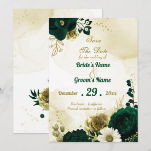 Save The Date fleurs Extraordinaires en ivoire vert émeraude