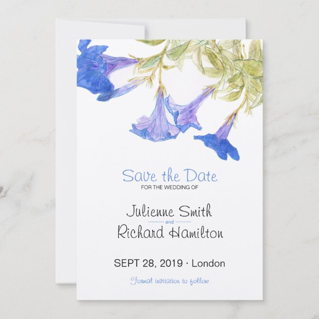 Save The Date Fleurs Florales Rustiques Bleues Mariage Enregistr (Devant)