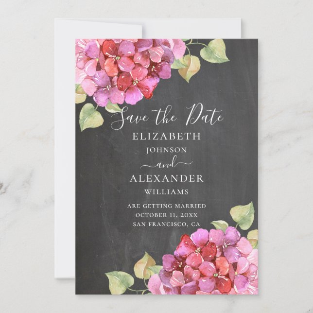 Save The Date Fleurs fuchsia rose aquarelle. Tableau de bord flo (Devant)