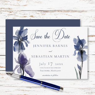 Save The Date Fleurs Iris Bleues Mariage moderne