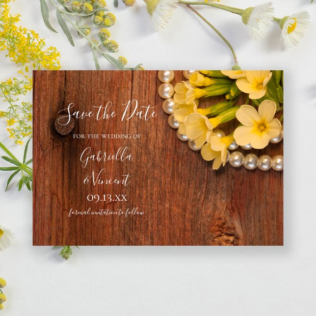 Save The Date Fleurs jaunes et mariage en bois de grange Enregis (Créateur téléchargé)