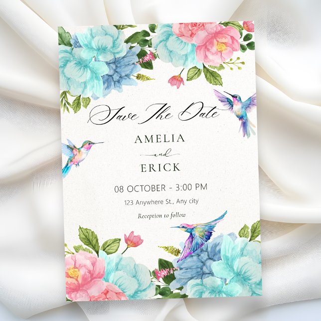 Save The Date Fleurs mariage oiseau (Créateur téléchargé)