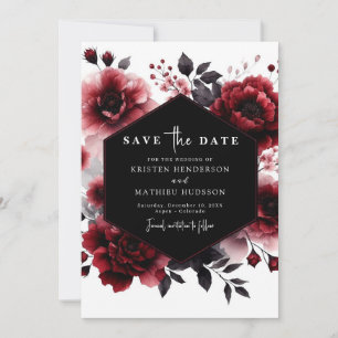 Save The Date Fleurs minimales Mariage rouge Crimson