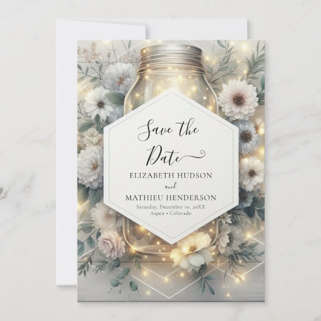 Save The Date Fleurs modifiables Mason Jar Mariage (Devant)