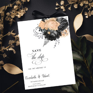 Save The Date Fleurs noires élégantes Crème Enregistrer la date
