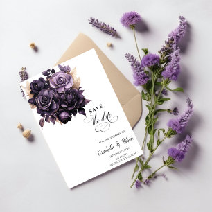 Save The Date Fleurs noires élégantes Enregistrer la date