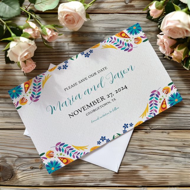 Save The Date Fleurs Nuestra Boda mexicaines Mariage botanique (Mexican Nuestra Boda Flowers Botanical Wedding Save The Date)