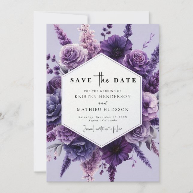 Save The Date Fleurs numériques Mariage floral violet (Devant)