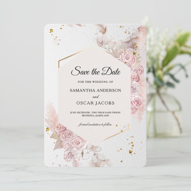 Save The Date Fleurs pastel rose élégant | Moderne (Debout devant)