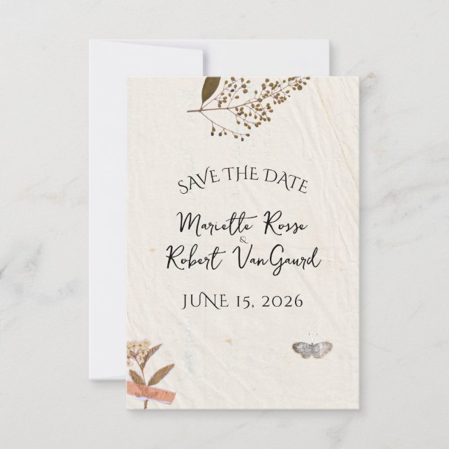 Save The Date Fleurs pressées Mariage naturel et simple (Devant)