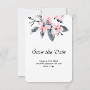 Save The Date Fleurs rose et gris Mariage Aquarelle classique