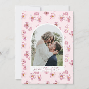 Save The Date Fleurs Rose Rouge Script Romantique Photo Arch