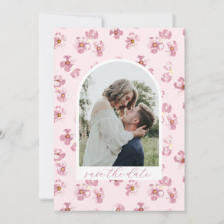Save The Date Fleurs Rose Rouge Script Romantique Photo Arch