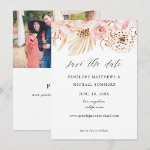 Save The Date Fleurs roses bohèmes