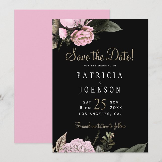 Save The Date Fleurs roses hivernales élégantes pour le faire-pa (Devant / Derrière)