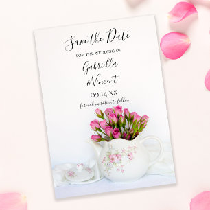 Save The Date Fleurs roses roses dans Mariage de théière Enregis