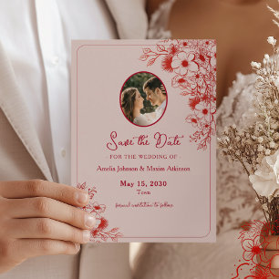 Save The Date Fleurs roses rouges Photo