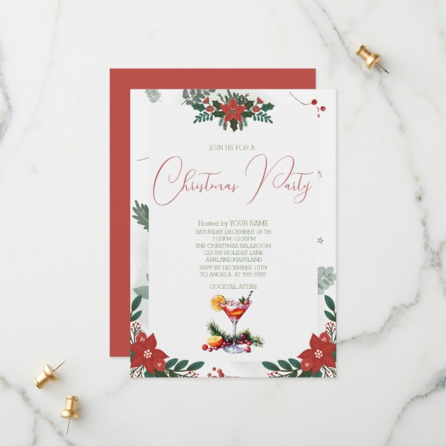 Save The Date Fleurs rouges Fruits Boissons Noël Fête (Devant/Arrière en situation)