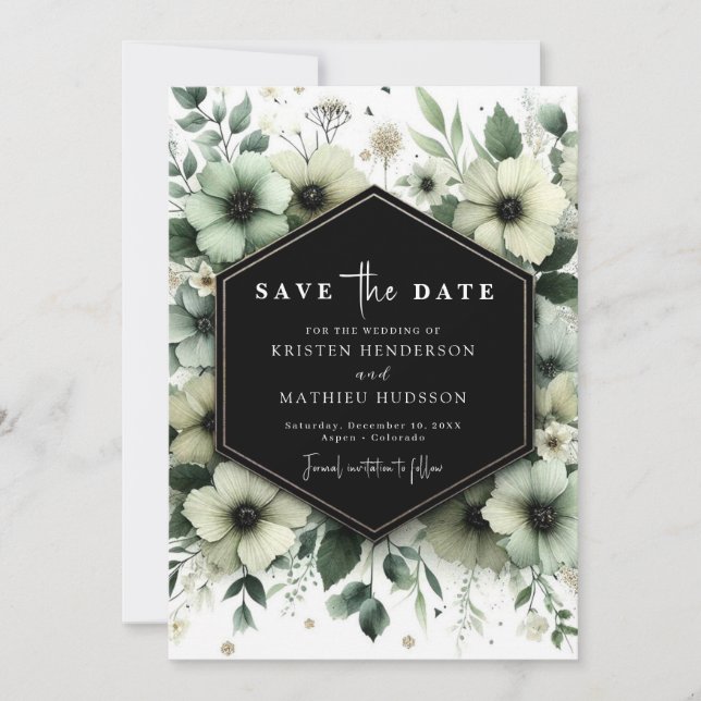 Save The Date Fleurs rustiques simples Mariage vert Sage (Devant)