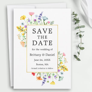 Save The Date Fleurs sauvages à l'aquarelle Cadre doré