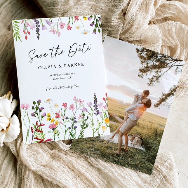 Save The Date Fleurs Sauvages Aquarelle Mariage Enregistrer la D (Créateur téléchargé)