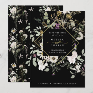 Save The Date Fleurs sauvages de minuit   Géométrique noire
