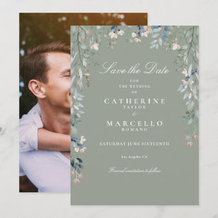 Save The Date Fleurs sauvages de Sage Green Mariage de photos fl