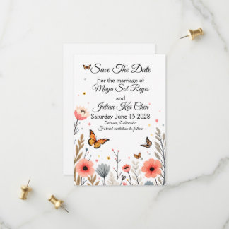 Save The Date Fleurs sauvages élégantes et papillons Enregistrez