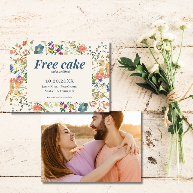 Save The Date Fleurs Sauvages Mariage Gâteau Gratuit Drôle Enreg (Funny Free Cake Wildflowers Wedding Save the Date)
