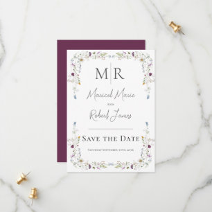 Save The Date Fleurs Sauvages Modernes Monogramme Mariage Bordea