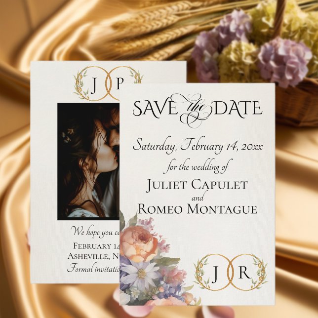 Save The Date Fleurs sauvages, monogramme photo et feuille - ivo (Créateur téléchargé)