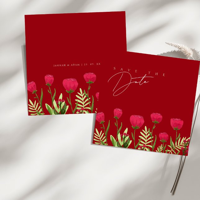 Save The Date Fleurs sauvages Red Poppy Mariage Enregistrer La D (Red Poppy Wildflowers Wedding Save The Date)